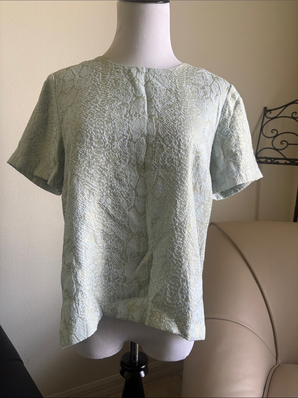 The Limited Light Sage Textured Short Sleeve Top